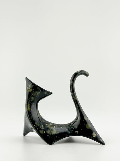 Modern Cat / Black with Gold Crystals / Left