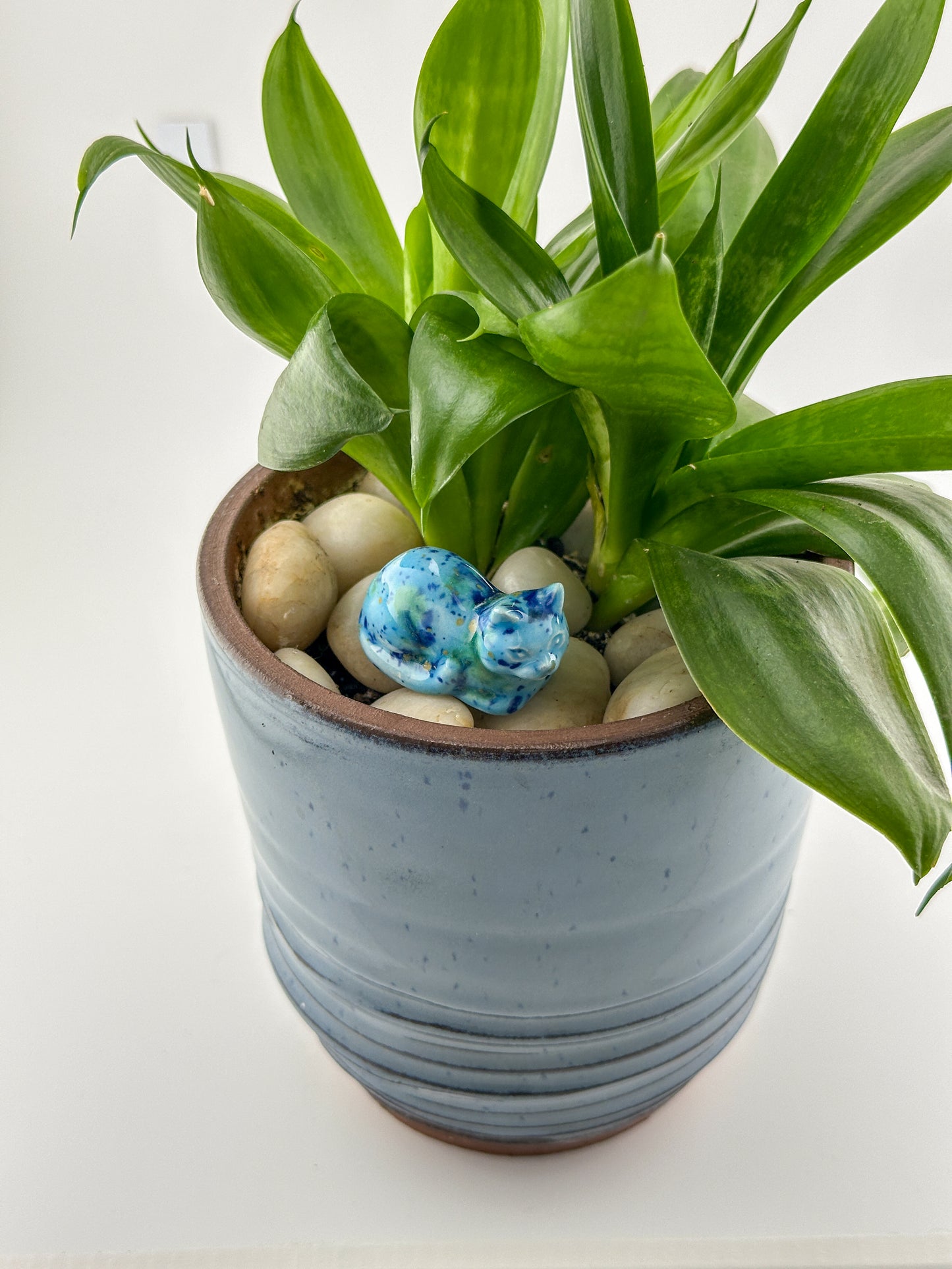 Little Loaf Cat / Turquose with Dark Blue, Green, Yellow Crystals