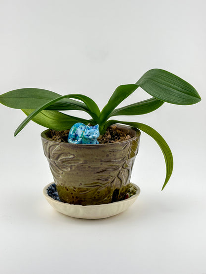 Little Loaf Cat / Turquose with Dark Blue, Green, Yellow Crystals