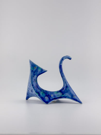 Modern Cat / Dark Blue with Green Gold Crystals / Left