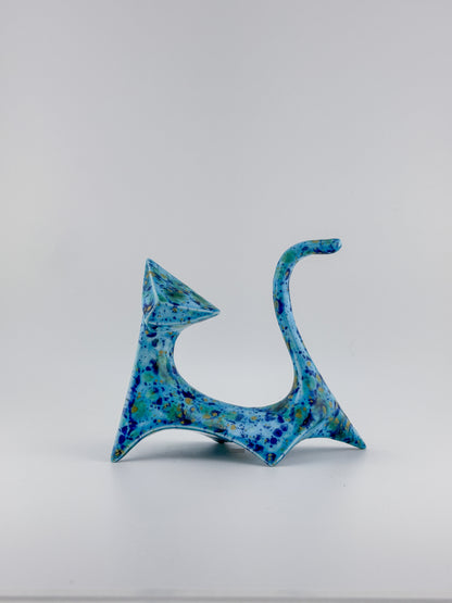 Modern Cat / Turquose with Dark Blue, Green, Yellow Crystals / Right