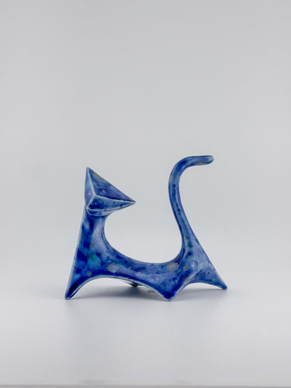 Modern Cat / Dark Blue with Green Gold Crystals / Right