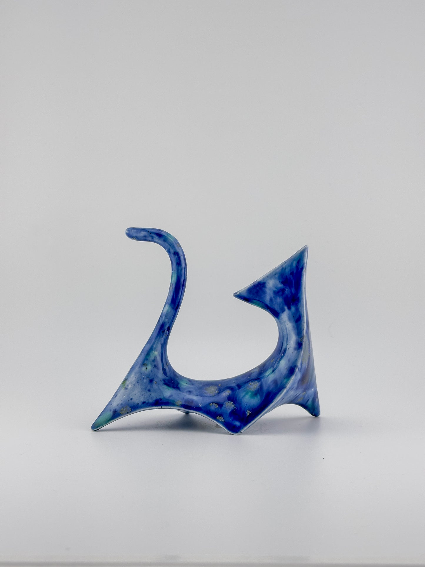 Modern Cat / Dark Blue with Green Gold Crystals / Right